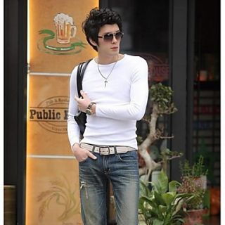 Mens Fashion Round Neck Long Sleeved T shirt (Pure Color)