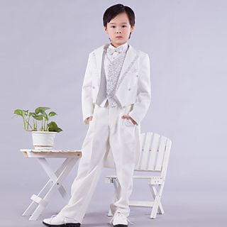 Six Pieces White And Silver Swallow tail Ring Bearer Suit