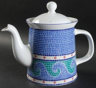 Dansk Waves Coffee Pot & Lid, Fine China Dinnerware   Mosaic Line,Tiled,Blue Wav