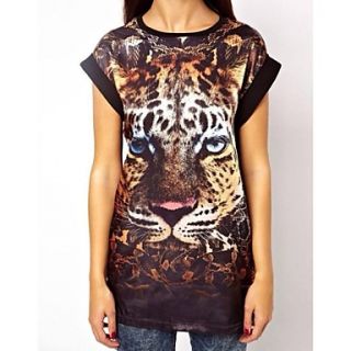 Womens Round Neck Tiger Head Pattern Short Sleeves T shirts