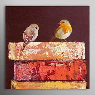Hand Painted Oil Painting Animal Two Birds Standing in the Book with Stretched Frame Ready to Hang