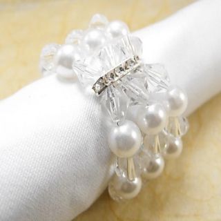 Clear Pearl Crystal Napkin Ring, Pearl, Crystal, 4.5CM, Set of 12,