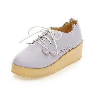 Faux Leather Womens Wedge Heel Creepers Oxfords with Lace up Shoes(More Colors)