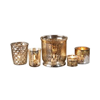 Audrey Set of 5 Mercury Glass Candle Holders, Silver