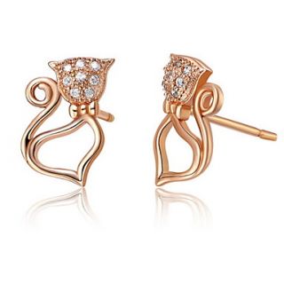 Elegant Gold Or Silver Plated With Cubic Zirconia Lovely Cat Womens Earrings(More Colors)