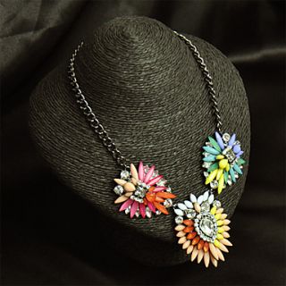 Womens Rainbow Color Flower Gemstone Crystal Pendant Necklace