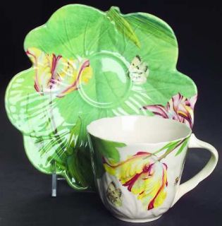 Spode Floral Haven Flat Cup & Saucer Set, Fine China Dinnerware   Imperialware,