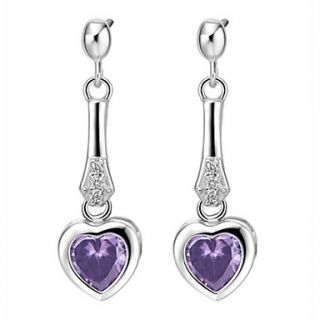 Gorgeous Silver Plated With Cubic Zirconia Heart Drop Womens Earrings(More Colors)