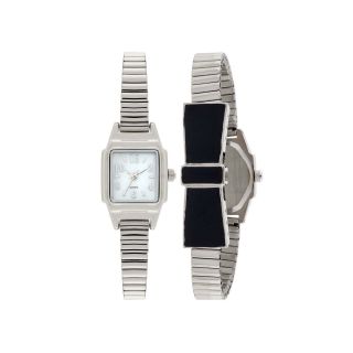Womens Stretch Bow Square Case Watch, Black/Silver