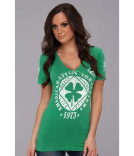 Affliction Lucky Shop S/S Baby V Neck Tee Womens Short Sleeve Pullover (Green)