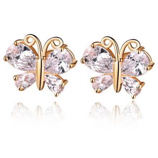 Sweet Gold Or Silver Plated With Light Pink Cubic Zirconia Butterfly Womens Earrings(More Colors)