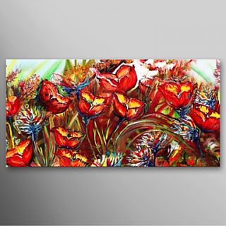 Hand Painted Oil Painting Flower Red Flower Field with Stretched Frame Ready to Hang