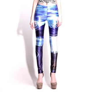 Elonbo Charming Mountain Style Digital Painting High Women Free Size Waisted Stretchy Tight Leggings