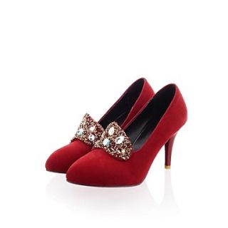 Faux Suede Leather Womens Fashion High Heel Pumps with Rhinestone More Colors