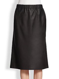 Theory Easeful Leather Midi Skirt   Black