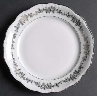 Queen Anne (Bavaria) Tuxedo Salad Plate, Fine China Dinnerware   Silver Flowers