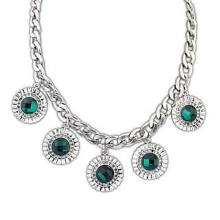 European Vintage Style (Round) Fashion Rhinestone Thick Chain Statement Necklace (Green White Black) (1 pc)