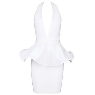 White Open Back Flouncing Slim Bodycon Bandage Dress