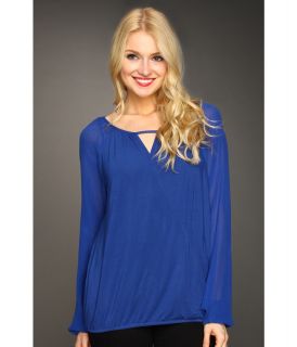 Michael Stars Silk Chiffon Jersey Surplice Blouse Womens Long Sleeve Pullover (Blue)