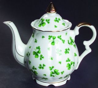 Lefton Shamrock/St Patrick (Scalloped) Teapot & Lid, Fine China Dinnerware   Sha