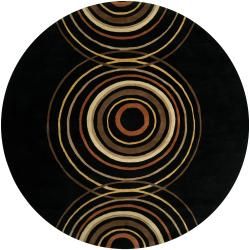 Hand tufted Black Contemporary Circles Vasily Wool Geometric Rug (8 Round)