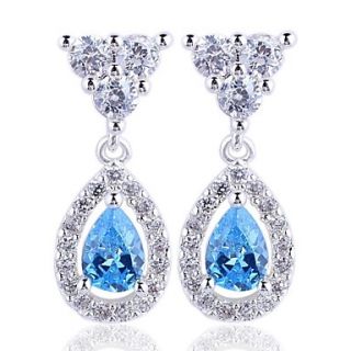 1 Pair Womens Classic 925 Sterling Silver Dangle Earrings with Pear Shape Zircon