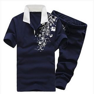 Mens Lapel Casual Short Sleeve China Style Polo Suits