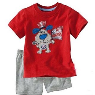 Boys Short Sleeve Round Collar Red Dog T shirts Grey Short Pants Cotton Twinsets