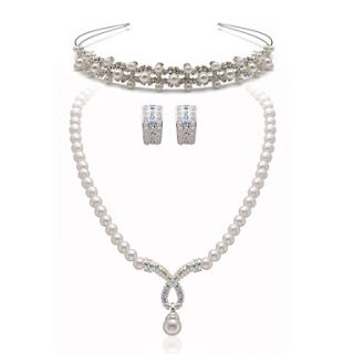 Beautiful Clear Crystals With Imitation Pearls Jewelry Set,Including Necklace,Earrings And Tiara