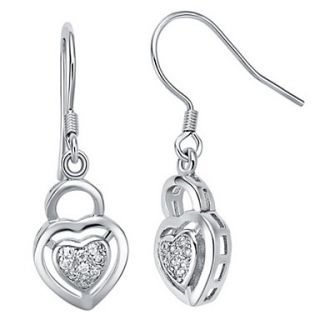 Elegant Silver Plated Silver With Cubic Zirconia Heart Cut Drop Womens Earring
