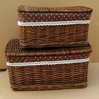 Country Side Coffee Liner Cuboid Handmade Wicker Storage Basket with Cover   One Piece