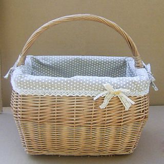 Large Size Cute Light Grey Punctate Bow Decorated Handmade Wicker Storage Basket
