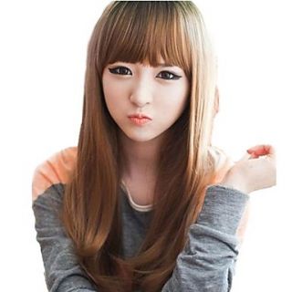 Fashion Hair Long Straight Synthetic Full Bang Wigs Light Brown