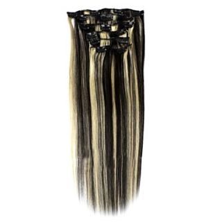 Emosa 15 Inch #1/613 Mixed Black and Blonde 7 Pcs Human Hair Silky Straight Clips in Extensions 6 Colors Available