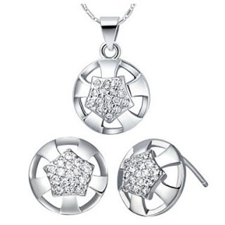 Fashion Silver Plated Silver With Cubic Zirconia Round With Star Womens Jewelry Set(Including Necklace,Earrings)
