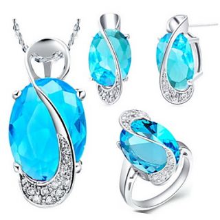 Fashion Silver Plated Silver With Cubic Zirconia Oval Womens Jewelry Set(Including Necklace,Earrings,Ring)