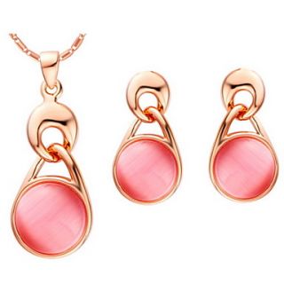Simple Silver Plated Silver With Pink Opal Womens Drop Jewelry Set(Including Necklace,Earrings)(Gold,Silver)