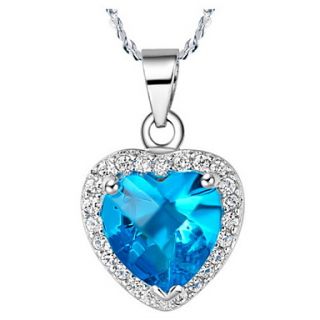 Vintage Blue Heart Shape Womens Slivery Alloy Necklace(1 Pc)