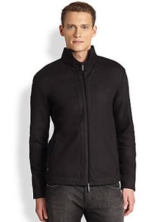 Emporio Armani Virgin Wool & Cashmere Zip Jacket   Black