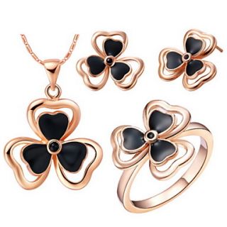 Sweet Silver Plated Silver Black Clover Womens Jewelry Set(Including Necklace,Earrings,Ring)(Gold,Silver)