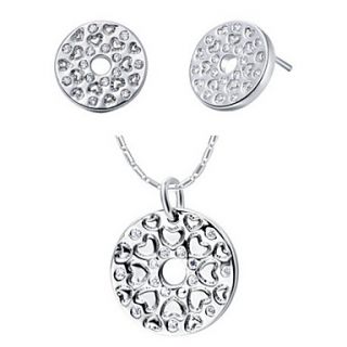 Delicate Silver Plated Silver With Cubic Zirconia Pierced Circle Womens Jewelry Set(Including Necklace,Earrings)