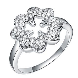 Vintage Style Sliver Clear With Cubic Zirconia Clover Womens Ring(1 Pc)