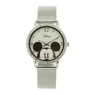 Disney Mickey Mouse Character Print Stainless Steel Bracelet Watch, Womens