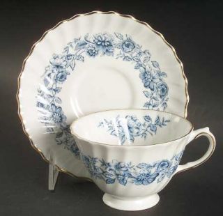 Royal Doulton Mayfair Blue Footed Cup & Saucer Set, Fine China Dinnerware   Swir
