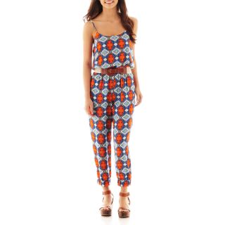 City Triangles Sleeveless Belted Print Jumpsuit, Red/Blue, Womens