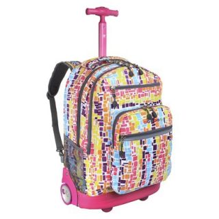 Jworld Sundance Rolling Backpack with Laptop Sleeve   Squares Neon