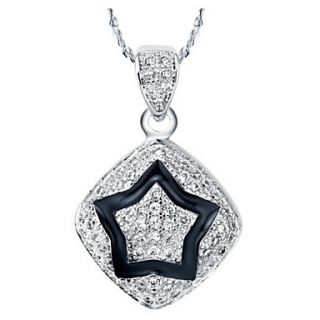 Graceful Diamond Shape With Five pointed Star Silvery Alloy Necklace(1 Pc)