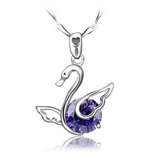 Vintage Swan Shape Silvery Alloy Womens Necklace(1 Pc)(Purple,White)