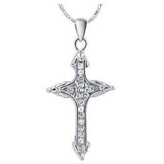Hot Sale Graceful Cross Shape Slivery Alloy Necklace With Rhinestone(1 Pc)