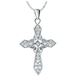 Vintage Cross Shape Slivery Alloy Necklace With Rhinestone(1 Pc)